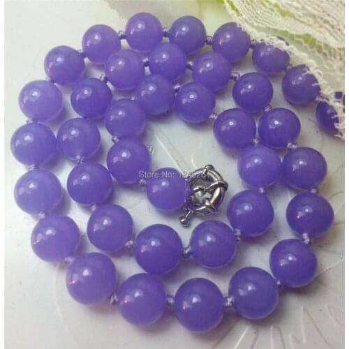 Genuine 10mm Purple Chalcedony Beads Necklace Girl Gift Fashion Jewelry Making Natural Stone Rope Chain 18inch(Minimum Order1)