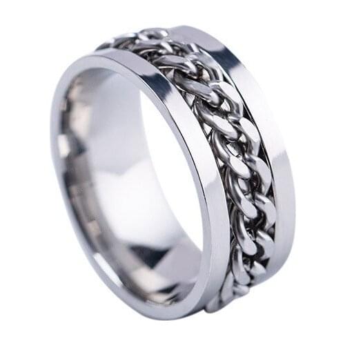 POTCET Unisex Stainless Steel Titanium Steel Rotatable Ring Geometric Fashion Hip Hop Travel Memorial Jewelry