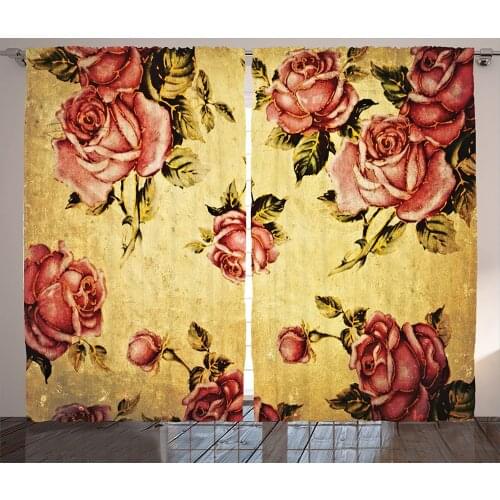 Rose Curtains Old Fashioned Style Bohemian Art Design Living Room Decor Curtains Bedroom Window Drapes Curtains for Kitchen