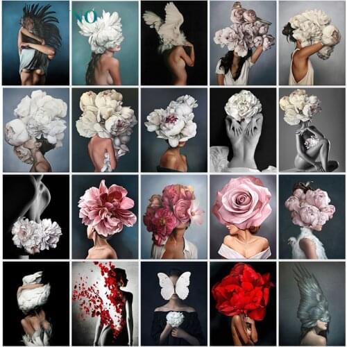 SDOYUNO 60X75cm Oil Painting By Numbers Flower and Women DIY Paint By Numbers On Canvas Home Decor Frameless Digital Painting