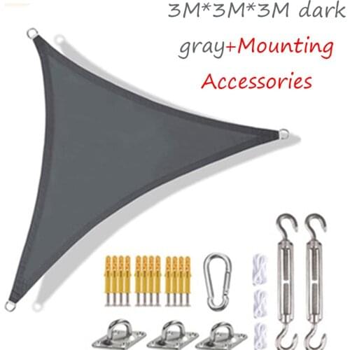 Shade Sail Waterproof Outdoor Garden Terrace Party Shade Cloth 3M*3M*3M Triangle Canopy 98% UV Blocking And Fixing Kit
