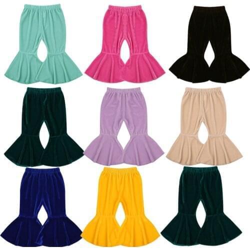 FOCUSNORM 8 Colors Autumn Winter Baby Girls Velvet Flare Pants 0-6Y Solid Elastic High Waist Causal Trousers Pants