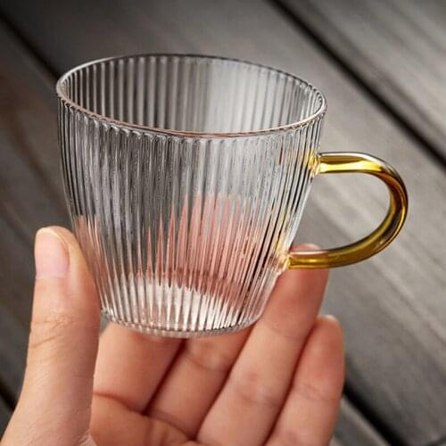 Vertical Glass Transparent Tasting Cup With Handle Milk Tea Cup Transparent Wine Glass Vertical Pattern Cup Drinking Cup 1PC