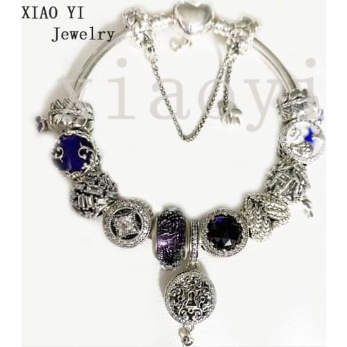 XIAOYI 2020 New 100% S925 Key purple coloured glaze love travel feather wheat ear fragment DIY accessories fashion bracelet