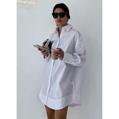 Clacive White Loose Lapel WomenS Shirt 2021 Autumn Long Sleeve Fashion Blouses Casual Office Single-Breasted Shirts Top Woman