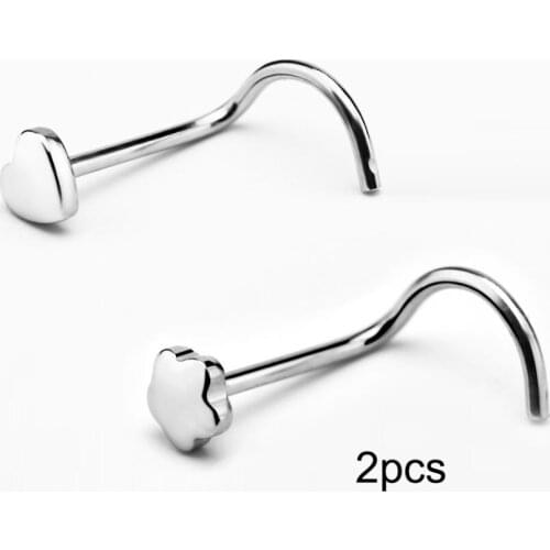 2PCS Womens Nose Studs Piercing Nose Rings Heart Flower Surgical Stainless Steel Anti-allergic Body Jewelry Free Shipping New
