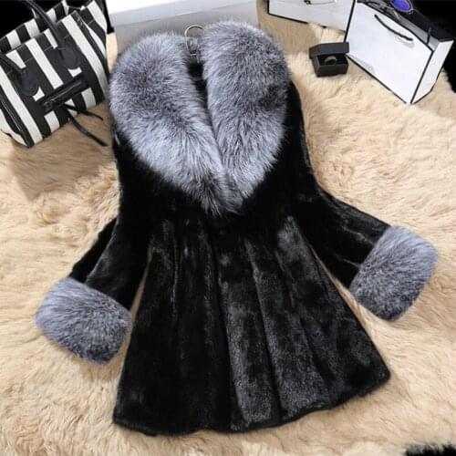 Faux Fur Coat Women 2021 Autumn Winter Mink Fur Coat Plush Thick Fox Collar Faux OverCoat Women Female Outwear Plus Size 3XL