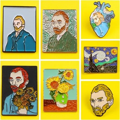 Van Gogh Badges Custom The Starry Night Brooches Enamel Pin Bag Lapel Pin Badge Plant Jewelry Gift for Kids