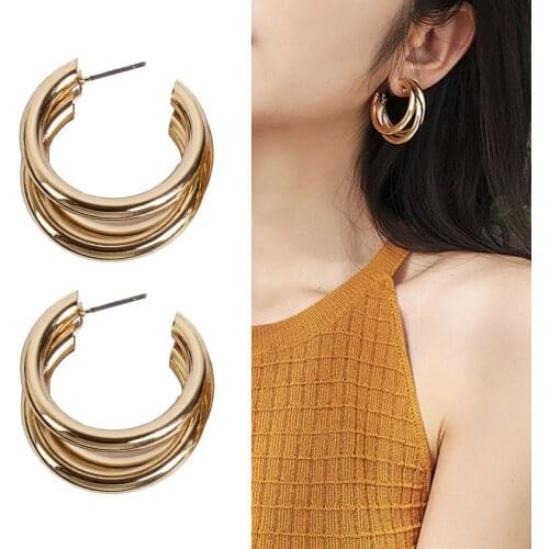 Gold Silver Color Metal Hoop Earrings Wedding Party Jewelry Gift For Women 2021 Trendy Simple Elegant Geometric Circle Earrings