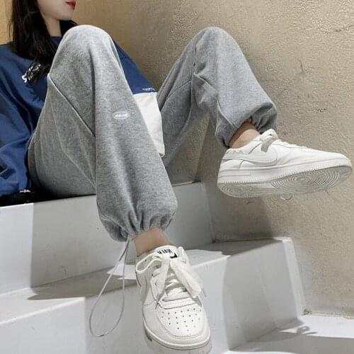 2021 Gray Sweatpants for Women Autumn New Baggy Fashion Oversize Sports Pants Balck Trousers Female Joggers Streetwear NS4823