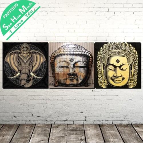 3 Piece Ganesha Buddha Modern Wall Art Canvas Painting Posters and Prints Framed Art Painting Pictures for Decoration Home