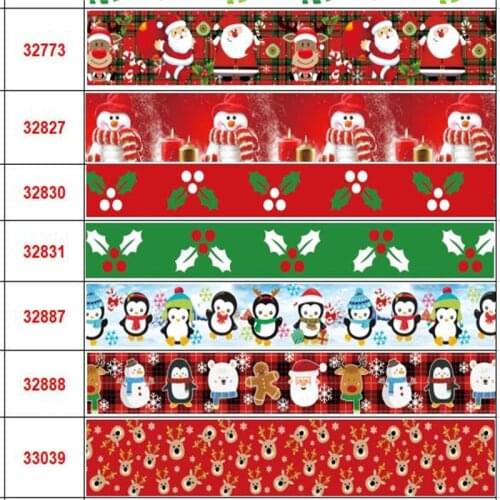 50Y/lot 25mm Grosgrain Ribbon Merry Christmas Ribbon DIY Hairbows Accessories Materials Festival Party Decoration Gift Package