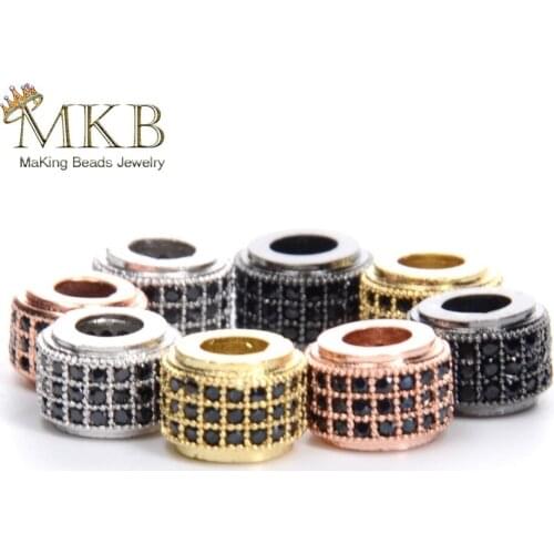 6mm Micro Pave Black Cubic Zirconia Tube Spacer Beads For Jewelry Making Brass Metal Beads Diy Bracelets Accessories Wholesale