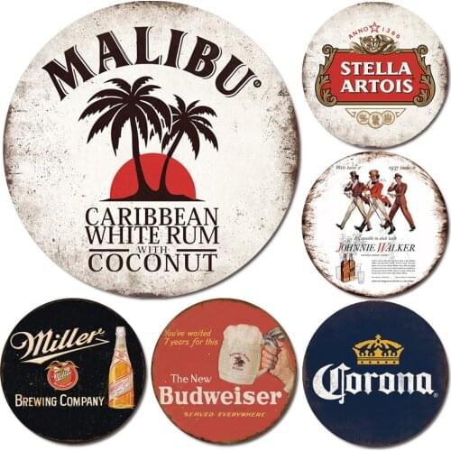 European Style Round Meatal Plate Tin Sign Vintage Bar Accessories Beer Poster Stickers Personalized Man Cave Home Decoration
