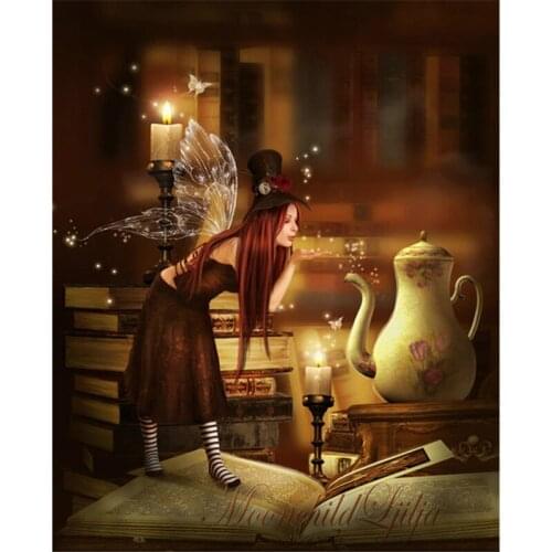 Magic elf on book shelf - Diamond embroidery Diy diamond square drill rhinestone pasted Crafts Needlework home decor A5608R