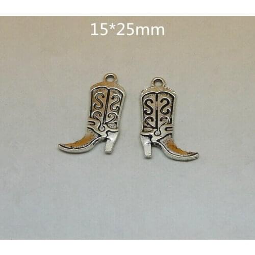 Free Shipping - 100 Pcs Cowboy Boot Charms 15*25mm Cowboy Boot Pendants Antiqued Tibetan Silver Double Sided