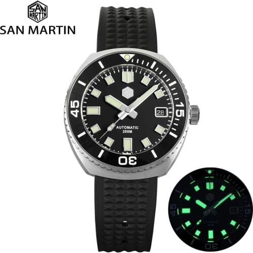 San Martin Men Mechanical Watch Retro Dive Original Design Sapphire NH35A AutomaticSelf-Wind 20Bar Waterproof C3 Luminous Watch