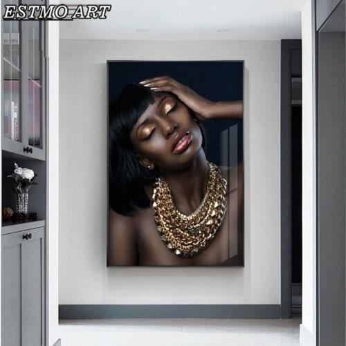African Art Black and Gold Necklace Woman Canvas Print Classic Character Wall Art Poster Nordic Modern Art Home Decor Painting