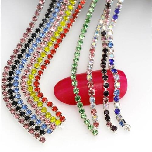 SS6 2mm Manicure Rhinestone Chain Decoration Nail Accessories Decoration Silver Metal Bottom Bracket 3D Effect DIY