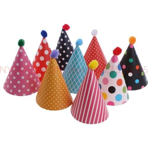 10Pcs/Set Cute Crown Headgear Birthday Hats Dot with Hairball Cap Children Kid Festive Celebration Decorations