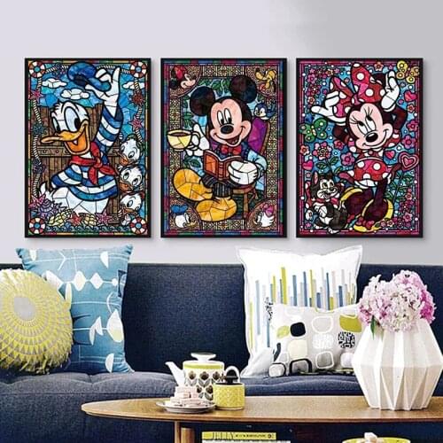 Graffiti Street Art Disney Mickey and Minnie Donald Duck Painting Posters Prints On Canvas Wall Picture for Living Room Decor