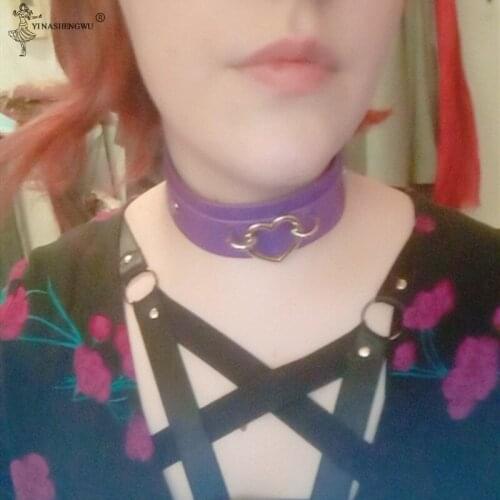 Harajuku Punk Rock Gothic Sexy PU Leather Heart Round Spike Rivet Collar Necklace Sexy Body Choker Jewelry Birthday Party Gift