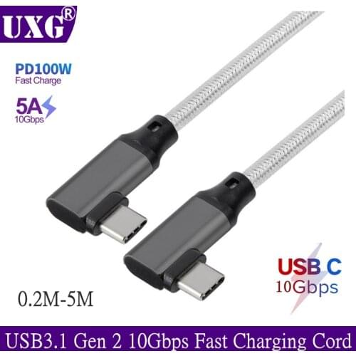 90 Degree 100W PD 5A Type C 4K 60HZ Cable USB-C USB3.1 Gen 2 10Gbps Fast Charging Cord For Macbook Pro SAMSUNG S20 Ultra QC 4.0