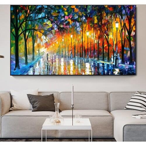 Abstract Park Street Landscape Oil Painting On Canvas Posters And Prints Impressionist Picture For Living Room Decoration