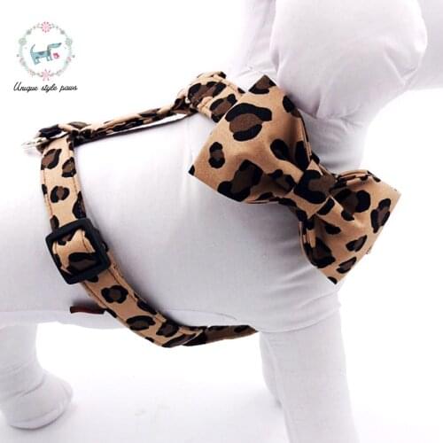 Leopard dog harness with bowtie adjustable buckle handmade s,m,l