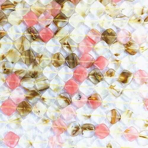 Fashion Watermelon Tourmaline Stone 14x14mm Diagonal Square Loose Beads Diy Jewelry Making 15" B489