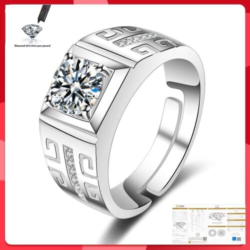 Original 100% 925 Sterling Silver Ring Wedding Anniversary D Color VVS1 Quality 1CT Mens Moissanite Ring