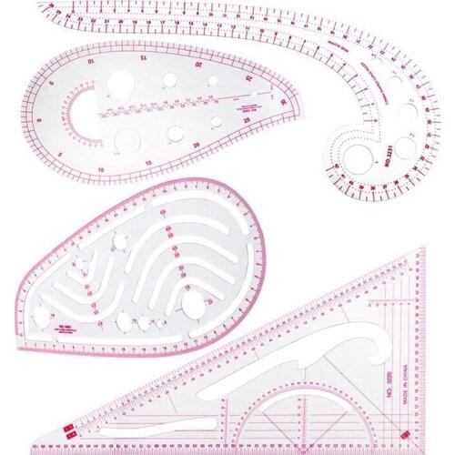 Sewing Ruler Set (4 Pcs) - Metric Ruler Set French Curve Pattern Grading Ruler Dressmaking Drawing Drafting Measure Template Too