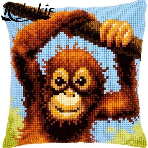 3d cross stitch kits monkey pattern knitting needles kit for embroider needlework kits embroidery cushion cover kits pillowcase
