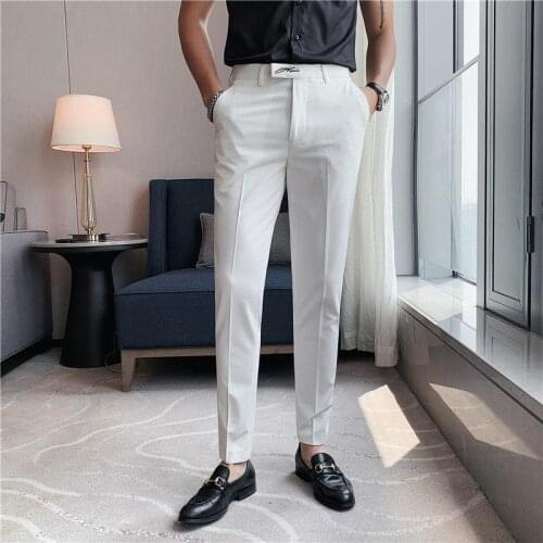 2021 Newest mens pants Simple ankle length Solid black white business dress mens trousers 36 mens streetwear office trousers