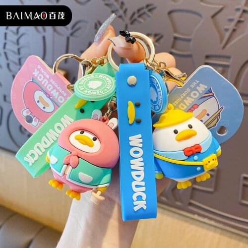 2021 New Style WOWDUCK All Things Duck Doll Key Chain Female Cute Raincoat Duck Couple Key Chain Ring School Bag Pendant Gifts