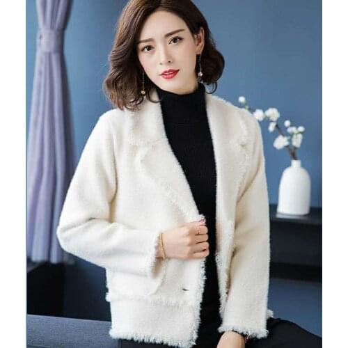 New Women Imitation Mink Cashmere Coat Autumn Winter Korean Loose Soft Yellow Sweater Female Knit Cardigan Coat Thick AA5057