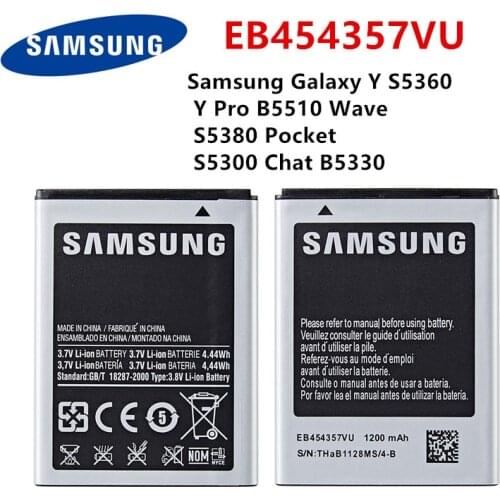 SAMSUNG Orginal EB454357VU 1200mAh Battery For Samsung Galaxy Y S5360 Y Pro B5510 Wave S5380 Pocket S5300 Chat B5330