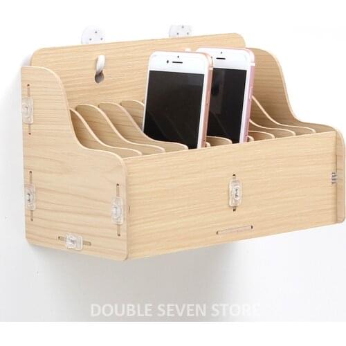 Hanging wooden mobile phone management storage box desktop office meeting finishing grid multi cell phone rack shop display