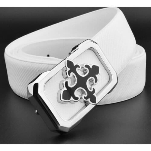 Fashion white belt men high quality genuine leather designer luxury brand Waist Strap young men casual cowskin cintos masculinos