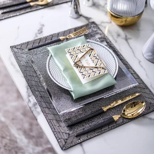 Luxury Premium Gray Ceramic Dinner Plate Square Crystal Tray Dinnerware Set For Wedding Banquet Round Dishes Kitchen Supplies