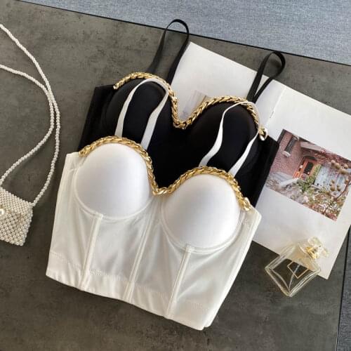 Sexy Metal Chains Decorated Super Short Spaghetti Strap Tube Top Chic 3-D Bra Top