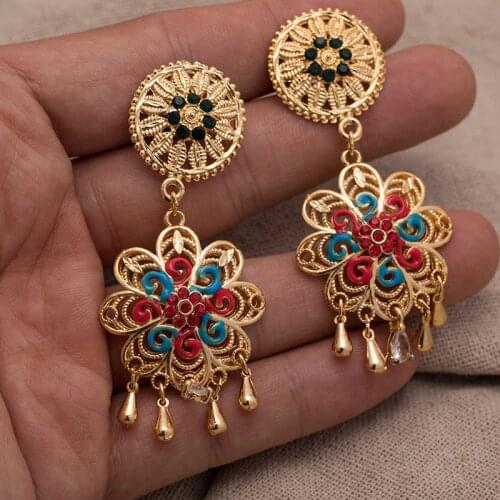Wando Gold Color Earrings for Women Girl Bride Ethiopian African Dubai Flower Earrings Party wedding Earrings Jewelry Gifts