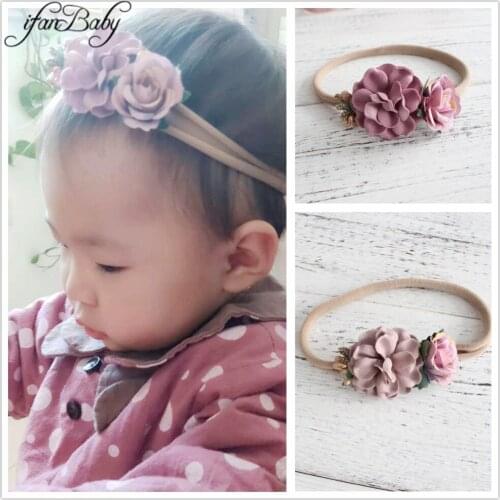 Chic flower headband kids girl nylon elastic headband flower headband