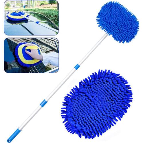 Upgrade 2 in 1 Car Wash Brush Mop Head Kit Three section Telescoping Aluminum Alloy Long Handle Thick Chenille Cleaning Tool