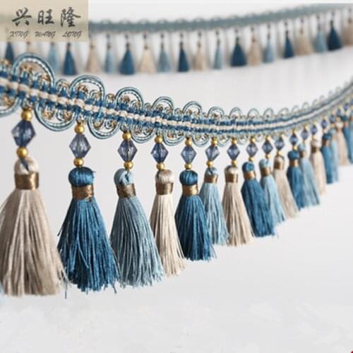 XWL New 6M/Lot 10cm Wide Curtain Accessories Crystal Beads Lace Tassel Fringes Trim Ribbons DIY Drapery Cloth Sofa Home Decor