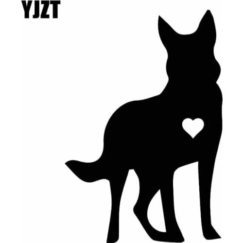 YJZT 11.3CM*16.8CM German Shepherd Heart Silhouette Vinyl Car Sticker Decals Black/Silver C2-3147