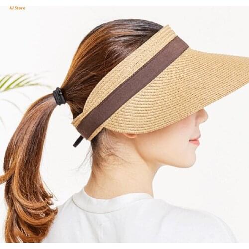 Women Wide Brim Visor Outdoor UV Protection Summer Beach Big Bow Straw Sun Hat for Beach Travel