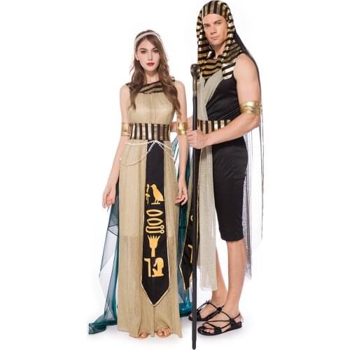 Women Sexy Cleopatra Costume Egyptian Queen Cosplay Adult Men Egyptian Pharaoh Costumes Halloween Fancy Party Dress Outfit
