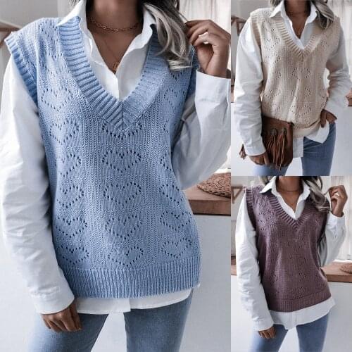 Spring Vest Sweater European and American V-neck Hollow Love Knitted Vest Womens Clothing