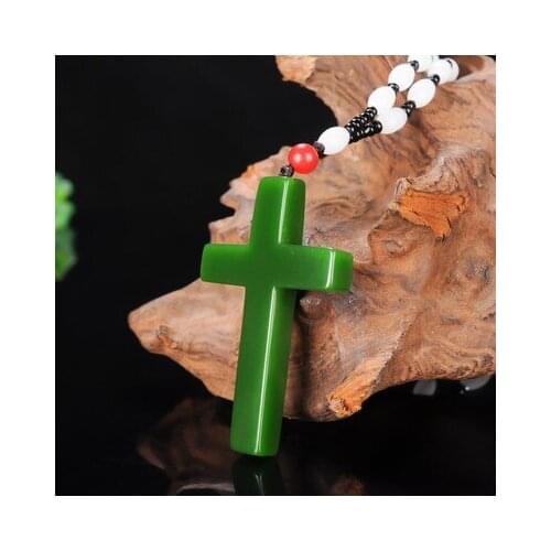 Zheru Jewelry Natural Hetian Jade Green Cross Pendant Necklace Exquisite Jewelry Best Gift